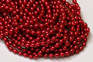 Voskované korálky olivy 4x3 mm, 1 šňůra/120 ks - tmavší červená, semitransparent