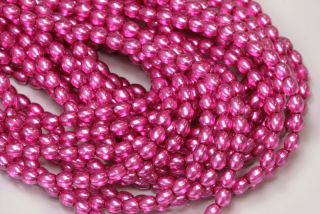 Voskované korálky olivy 4x3 mm, 1 šňůra/120 ks - růžová fuchsie, semitransparent