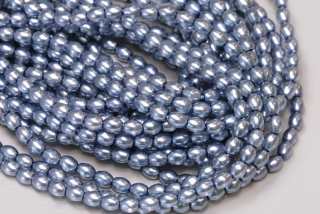 Voskované korálky olivy 4x3 mm, 1 šňůra/120 ks - modrá, semitransparent