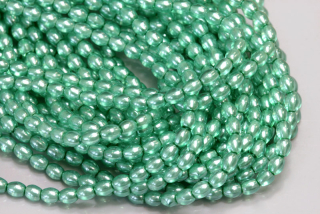 Voskované korálky olivy 4x3 mm, 1 šňůra/120 ks - modrozelený tyrkys, semitransparent