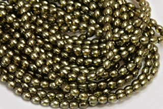 Voskované korálky olivy 4x3 mm, 1 šňůra/120 ks - khaki zelená, semitransparent