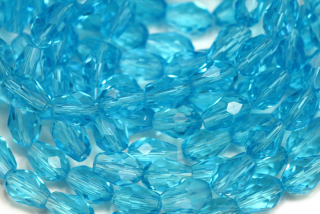 Broušené korálky hrušky 8x6 mm, 20 ks - transparentní akvamarínově modrá
