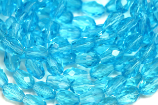 Broušené korálky hrušky 8x6 mm, 20 ks - transparentní akvamarínově modrá