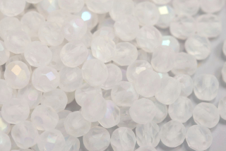 Broušené korálky ohňovky 6 mm, 27 ks/16 cm - matný krystal s duhovým dekorem AB