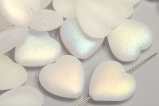 Mačkané korálky srdce 15x16 mm, 5 ks - matný krystal s duhovým dekorem AB