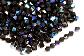 M.C. sluníčka (bicone) 4 mm, 36 ks - sytá černá s AB dekorem