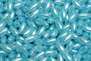 Plastové korálky voskované, imitace perel, rýže 8x4 mm, 10g (cca 150 ks) - tyrkysově modrá