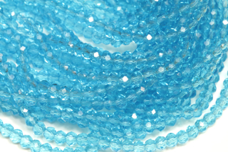 Broušené korálky slavík 3x2 mm, cca 145 ks na šňůře 36 cm - transp. akvamarínově modrá