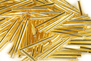 PRECIOSA Bugles-RH, rovné čípky 11,1" (25 mm), 50 ks - svět. topaz (zlatá), stř.průtah