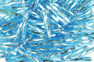 PRECIOSA Bugles-SH, stáčené čípky 6,7" (15 mm), 50 ks - akvamarín, stříbrný průtah (SL)