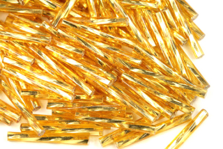 PRECIOSA Bugles-SH, stáčené čípky 8,9" (20 mm), 50 ks - topaz (zlatá), stříbrný průtah