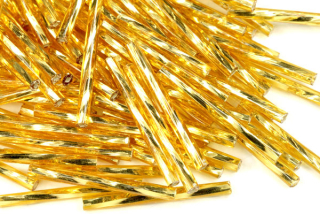 PRECIOSA Bugles-SH, stáčené čípky 11,1" (25 mm), 50 ks - topaz (zlatá), stříbrný průtah