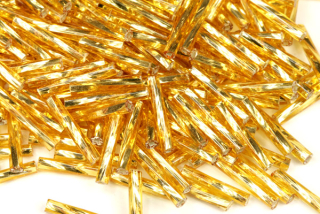PRECIOSA Bugles-SH, stáčené čípky 6,7" (15 mm), 50 ks - topaz (zlatá), stříbrný průtah