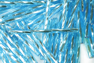 PRECIOSA Bugles-SH, stáčené čípky 15,6" (35 mm), 50 ks - akvamarín, stříbrný průtah (SL)