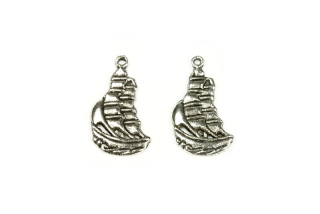 Kovový přívěsek plachetnice 22x13 mm, galva platina/starostříbro, 1 ks