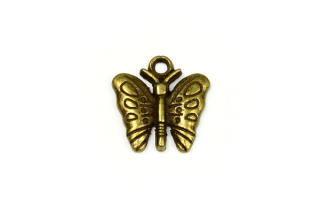 Kovový přívěsek motýl 15x16 mm, galva stará mosaz (starozlato), 1 ks
