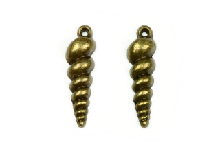 Kovový přívěsek mušle 24x7 mm, galva stará mosaz (starozlato), 1 ks