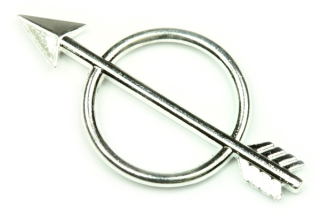 Kovový mezidíl kruh se šípem 46x23 mm, galva stříbro, 1 ks