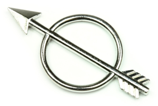 Kovový mezidíl kruh se šípem 46x23 mm, galva platina, 1 ks