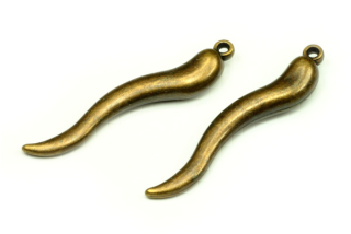 Akrylový přívěsek pokovený, špičatá vlnka 49 mm, barva stará mosaz, 2 ks