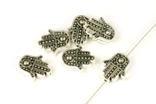 Kovový korálek Hamsa, ruka Fátimy 12x10 mm, galva starostříbro, 1 ks