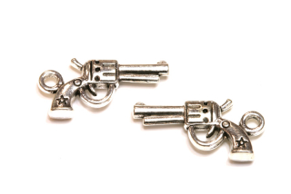 Kovový přívěsek kolt (revolver) 21x11 mm, galva platina/starostříbro, 1 ks