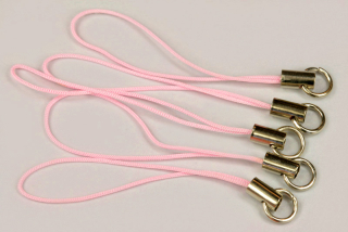 Šňůrka na mobil (přívěsek) s koncovkou a kroužkem, délka 5 cm, bal. 5 ks - růžová pastel