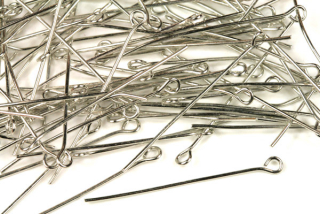 Ketlovací (očkové) jehly 30 mm, galva platina, 100 ks