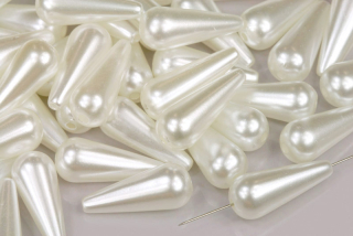 Plastové korálky voskované, imitace perel, kapka (hruška) 19x8mm, 20 ks - krémově bílá