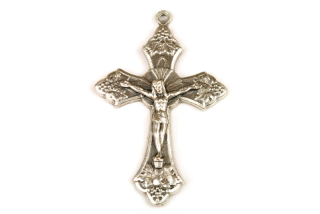 Kovový přívěsek křížek 42x27 mm, galva platina/starostříbro, 1 ks - zdobený