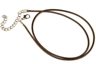 Polotovar náhrdelník - bavlněná šňůrka se zapínáním, délka 45+5 cm, 1 ks - hnědá