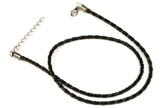 Polotovar náhrdelník - splétaný, imitace kůže, délka 45+5 cm, 1 ks - černá