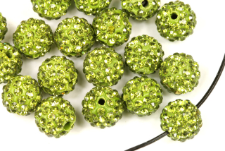 Šatonová kulička 10 mm, 1 ks - zelená + zelené šatony (olivine)