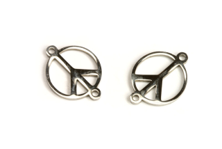 Mezidíl z nerezové oceli AISI 201, symbol míru (peace) se 2 očky 20x15 mm, 1 ks