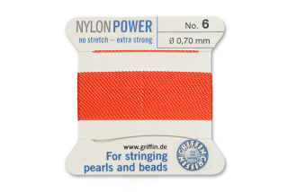 NylonPower (Griffin), stáčená nylon. šňůra s jehlou No.6 (0,7mm), 2m - korálová (coral)