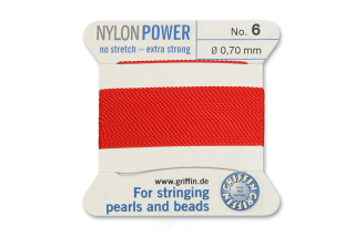 NylonPower (Griffin), stáčená nylon. šňůra s jehlou No.6 (0,7mm), 2m - červená (red)