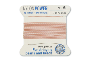 NylonPower (Griffin), stáčená nylon. šňůra s jehlou No.6 (0,7mm), 2m - sv. růžová (l.pink)