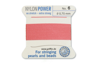 NylonPower (Griffin), stáčená nylon. šňůra s jehlou No.6 (0,7mm), 2m - tm. růžová (d.pink)