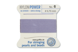 NylonPower (Griffin), stáčená nylon. šňůra s jehlou No.6 (0,7mm), 2m - šeříková (lila)