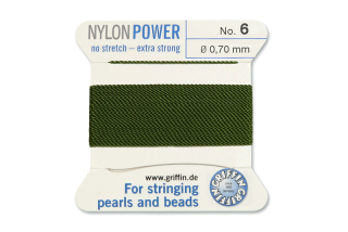 NylonPower (Griffin), stáčená nylon. šňůra s jehlou No.6 (0,7mm), 2m - olivová (olive)