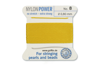 NylonPower (Griffin), stáčená nylon. šňůra s jehlou No.8 (0,8mm), 2m - žlutá (yellow)