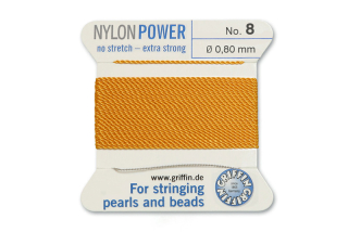 NylonPower (Griffin), stáčená nylon. šňůra s jehlou No.8 (0,8mm), 2m - jantar (amber)