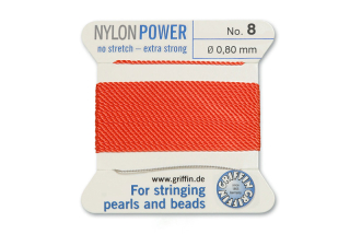 NylonPower (Griffin), stáčená nylon. šňůra s jehlou No.8 (0,8mm), 2m - korálová (coral)