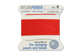 NylonPower (Griffin), stáčená nylon. šňůra s jehlou No.8 (0,8mm), 2m - červená (red)
