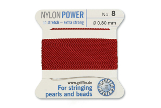 NylonPower (Griffin), stáčená nylon. šňůra s jehlou No.8 (0,8mm), 2m - granátová (garnet)