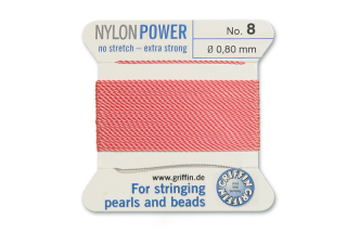 NylonPower (Griffin), stáčená nylon. šňůra s jehlou No.8 (0,8mm), 2m - tm. růžová (d.pink)