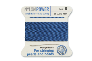 NylonPower (Griffin), stáčená nylon. šňůra s jehlou No.8 (0,8mm), 2m - modrá (blue)