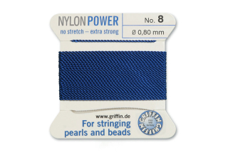 NylonPower (Griffin), stáčená nylon. šňůra s jehlou No.8 (0,8mm), 2m - t.modrá (dark blue)