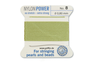 NylonPower (Griffin), stáčená nylon. šňůra s jehlou No.8 (0,8mm), 2m - zelená (jade green)