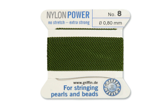 NylonPower (Griffin), stáčená nylon. šňůra s jehlou No.8 (0,8mm), 2m - olivová (olive)